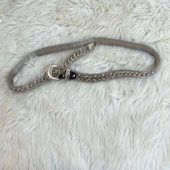 Vintage Accessories - Vintage Silver Metal Belt Buckle Mesh Women Size M/L